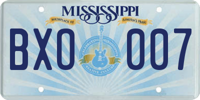 MS license plate BXO007
