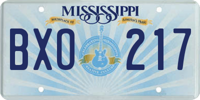 MS license plate BXO217