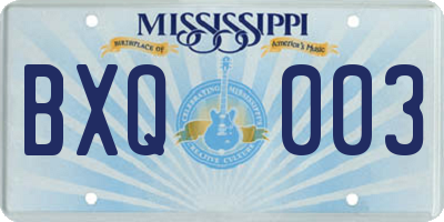 MS license plate BXQ003