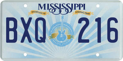 MS license plate BXQ216