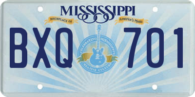 MS license plate BXQ701