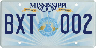 MS license plate BXT002