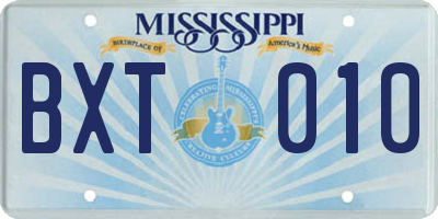 MS license plate BXT010