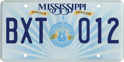 MS license plate BXT012