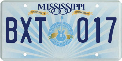 MS license plate BXT017