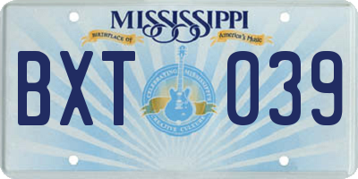 MS license plate BXT039