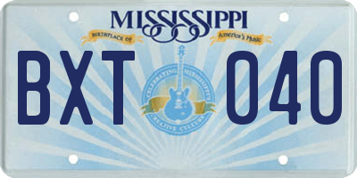 MS license plate BXT040