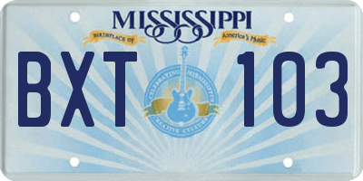 MS license plate BXT103