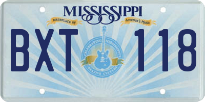 MS license plate BXT118