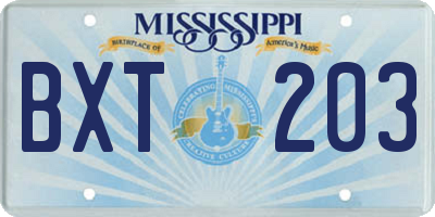 MS license plate BXT203