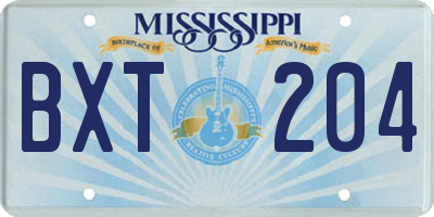 MS license plate BXT204