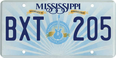 MS license plate BXT205