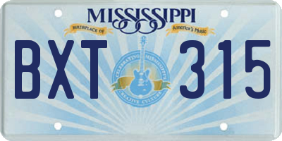 MS license plate BXT315