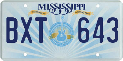 MS license plate BXT643