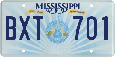 MS license plate BXT701