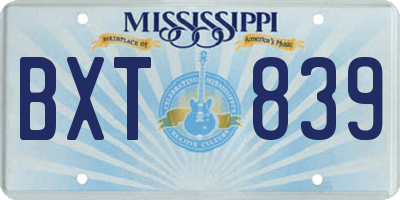 MS license plate BXT839