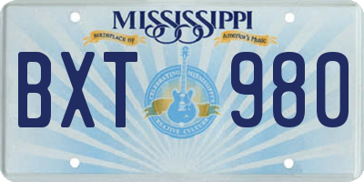 MS license plate BXT980