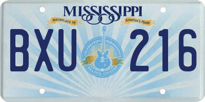 MS license plate BXU216