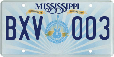 MS license plate BXV003