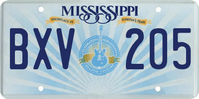 MS license plate BXV205