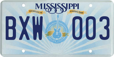 MS license plate BXW003