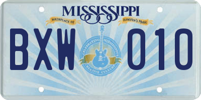 MS license plate BXW010