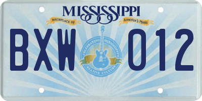 MS license plate BXW012