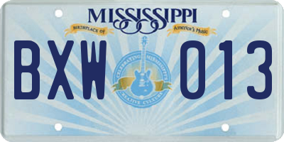 MS license plate BXW013