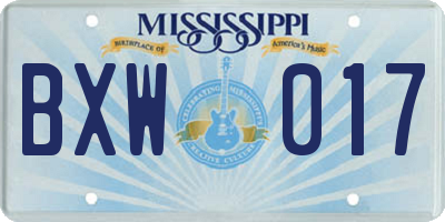 MS license plate BXW017