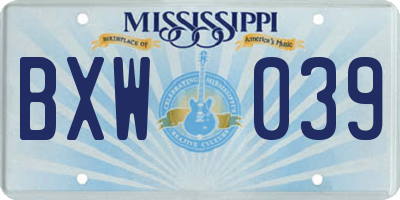 MS license plate BXW039