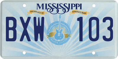 MS license plate BXW103