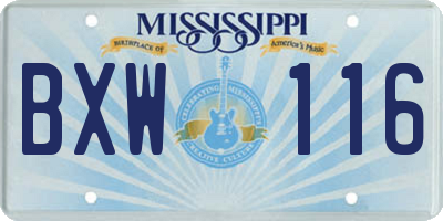MS license plate BXW116