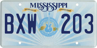 MS license plate BXW203