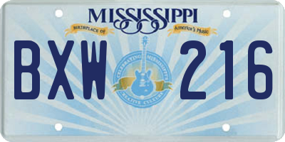 MS license plate BXW216