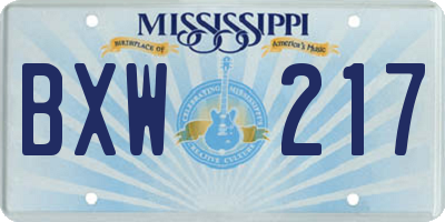 MS license plate BXW217