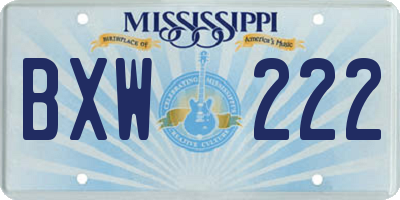 MS license plate BXW222