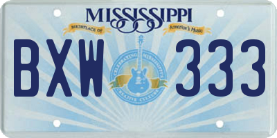MS license plate BXW333