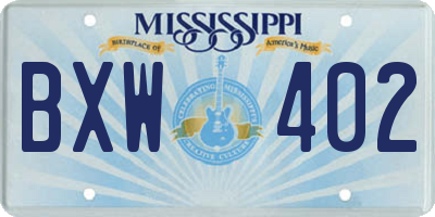MS license plate BXW402