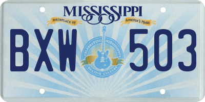 MS license plate BXW503