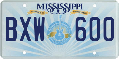 MS license plate BXW600