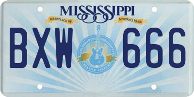MS license plate BXW666