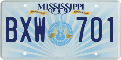 MS license plate BXW701