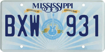 MS license plate BXW931