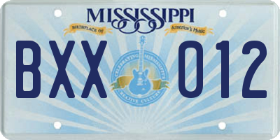 MS license plate BXX012