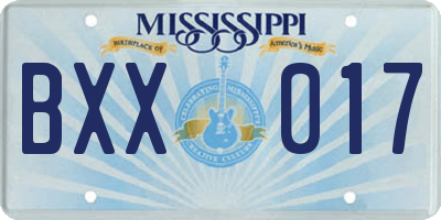 MS license plate BXX017