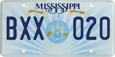 MS license plate BXX020