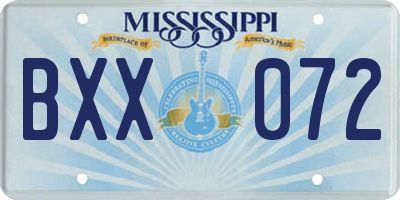 MS license plate BXX072