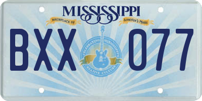 MS license plate BXX077