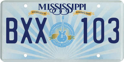 MS license plate BXX103
