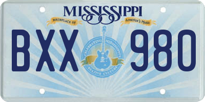 MS license plate BXX980